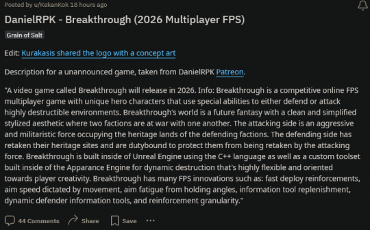 2026年多人FPS新作《Breakthrough》提前泄露